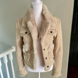 Bebe Cream Suede Jacket with Rabbit Fur Y2K